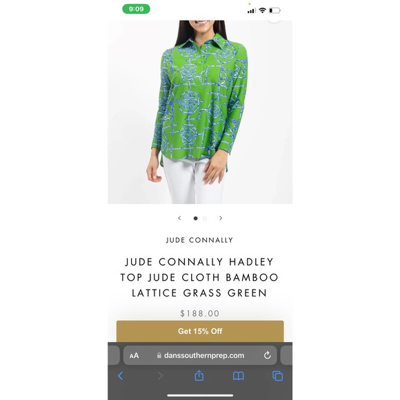JUDE CONNALLY HADLEY TOP JUDE CLOTH BAMBOO LATTICE GRASS GREEN - Picture 2 of 6